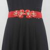 Cinturón ancho decorativo de lona con estampado floral para mujer, cinturón informal de moda con cintura elástica y incrustaciones de diamantes de imitación