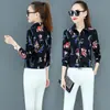 Primavera nova chegada camisa estampada mulheres de manga comprida estilo coreano slim-fit moda chiffon camisa camisa base feminina