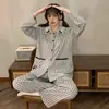 Pijama de Mujer para Otoño e Invierno Cardigan de Imitación Algodón Manga Larga Pantalón Largo Conjunto Ropa de Casa Sencilla Se Puede Usar Afuera con Copas Integradas