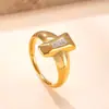 Anillo de Acero Titanio de Venta Caliente Transfronterizo, Anillo de Acero Inoxidable con Circonita Trapezoidal Fundida, Moderno y de Alta Gama, Chapado en Oro de 18 Quilates