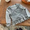 Conjunto de Dos Piezas de Modal para Niñas 2026 Otoño Nuevo Camisa Base de Manga Larga con Volantes de Lunares para Niñas, Versátil para Usar en Capas