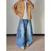 Jeans de Hombre Lavados Desgastados Estilo Retro Americano Otoño Nuevo Sueltos Rectos de Pierna Ancha Largos Hasta el Suelo Pantalones Adelgazantes