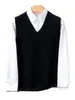 Chaleco de cachemir para otoño e invierno, de siete agujas y doble hilo, engrosado, para hombre, cuello en V, casual de negocios, sin mangas, tejido