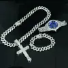 Collar Pulsera Reloj Conjunto Colgante Cruz Grande de Diamante Personalizado Hip-hop Impresionante Gama Alta Regalo para Hombres