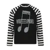 Camiseta Raglan Listrada de Manga Longa com Símbolo Musical Criativo e Único para Homens, Top Casual Tendência Hip-Hop INS com Gola Redonda para Primavera e Outono