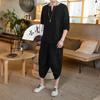 Traje de lino de imitación para hombre, verano 2025, estilo chino, talla grande, pantalones capri holgados, abrigo informal de algodón y lino de imitación, dos piezas