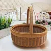 Cesta de almacenamiento con asa de mimbre sintético, refuerzo de marco de hierro, cesta de picnic, cesta de compras, cesta de flores de ratán, cesta para recoger, cesta de aperitivos para sala de estar