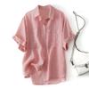 Leve, Respirável e Fácil de Vestir. Verão Novo Estilo Lapela Manga Curta Enrolada Camisa Tencel com Camisa Casual Solta Plissada
