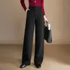 Calça de lã misturada moderna de perna larga para mulheres, nova coleção outono/inverno 2026, cintura alta, design que afina a silhueta, calça reta elegante e casual