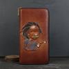 Cartera Vintage Lavada en Color de Cuero Genuino Capa Superior de Piel de Vaca con Múltiples Ranuras para Tarjetas, Bolso de Mano de Gran Capacidad para Negocios con Diseño de Animal en Relieve para Mujer