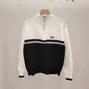 Blusa de Tricô com Gola Contrastante e Meio Zíper para Mulheres 2025 Inverno Novo Estilo Preguiçoso High-End Solta Emagrecimento Pulôver