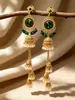 Pendientes de Borla de Campana de Perla y Piedra Preciosa de Lujo Indio Estilo Étnico Personalizados Largos de Gama Alta para Mujer