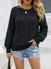 Roupas europeias e americanas plus size transfronteiriças, novo suéter de malha trançada com gola redonda tridimensional para outono e inverno, blusa versátil de manga longa de cor sólida