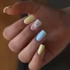 Uñas postizas cuadradas de longitud media con diseño de limón cítrico, color amarillo crema, azul hielo, parches de uñas postizas de fruta macaron para ventas transfronterizas