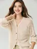 Cardigan de Hilo Herbalife 75% Cachemir 25% Seda de Morera Cuello en V para Mujer Tejido Fino Hueco Prenda Exterior Superior