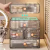 Caja de almacenamiento de cosméticos de acrílico transparente, organizador de escritorio a prueba de polvo para cuidado de la piel, organizador de tocador tipo cajón de gran capacidad