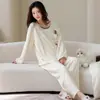 Algodón Puro2026 Nuevos Pijamas de Manga Larga para Mujer Temporada de Primavera/Otoño Pullover Lindo Dibujo Animado Gatito Ropa de Casa Se Puede Usar al Aire Libre