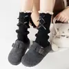 Botas y Calcetines de Algodón para Mujer, Calcetines de Encaje Lolita de Felpa para Niñas, Cubre Piernas Dulces Engrosados de Otoño e Invierno con Lazo para Niña