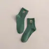 Calcetines para Mujer Zhuji para Otoño e Invierno, Calcetines de Media Pantorrilla, Absorbentes de Sudor y Resistentes al Olor, Calcetines de Algodón de Color Sólido para Mujer, Bordado de Dibujos Animados, Calcetines Personalizados Transfronterizos para Mujer