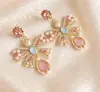 Pendientes Exagerados Largos de Lazo con Pedrería de Colores, Perlas y Pedrería Estilo Europeo Americano, Pendientes de Temperamento y Personalidad para Banquetes de Corte Retro