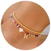 Tobillera de Doble Capa con Iniciales Transfronteriza Europea y Americana, Colorida con Cuentas, Accesorios Dorados para el Pie, Accesorios de Moda, Regalos de Vacaciones para Mujeres