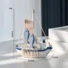 Adornos de Modelo de Barco Estilo Mediterráneo Velero de Madera Navegación Fluida Adornos de Decoración Adornos de Escritorio Decoraciones para el Hogar