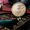 Estilo Chino Regalo Especial Sándalo Verde Portátil Espejo Cosmético Madera Maciza Portátil Tallado Pequeño Espejo Redondo para Extranjeros
