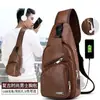 Bolsa de Pecho con Cable USB para Hombre, Bolso Cruzado Casual para Hombre, Bolso de Cuero de Color Sólido para Hombre, Nuevo Bolso de Tendencia de Comercio Exterior Transfronterizo para Hombre