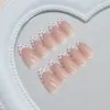 Uñas Postizas Dulces y Juveniles Color Rosa Claro con Puntos Marrones Estilo Francés, 30 Piezas, Desmontables y Usables