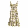 Vestido Largo de Verano de Cintura Alta de Moda Callejera Tendencia Tipo Tirantes Vestido de Tirantes Estampado con Volantes