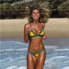 Bikini sexy de ganchillo de dos piezas europeo y americano, combinación de colores, traje de baño de playa de ganchillo de neopreno, traje de baño extranjero para mujer