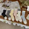 Meias de Renda Floral Songmu para Mulheres, Meias de Cano Médio, Estilo Fino Primavera/Verão, Meias Doces Empilhadas Sem Costura