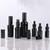 Botella de Vidrio Negro Brillante para Aceite Esencial, Botella Opaca para Mezcla de Esencias, Botella con Atomizador, Botella Gotero con Punta de Goma, Botella Portátil de Muestra para Viajes