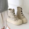 Zapatos de Lona de Caña Alta y Suela Gruesa para Mujer, Estudiantes para Aumentar la Altura de Primavera y Otoño, Zapatos Versátiles de Punta Redonda, Tenis Casuales para Mujer