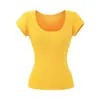 Camiseta Tendência Gola U Manga Curta para o Verão, Top Base Liso Estiloso e Versátil com Silhueta Jovem