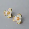 Pendientes de Plata de Ley 925 con Flor de Resina de Encaje Dorado, Diamante Brillante de Zirconia, Diseño de Nicho Europeo y Americano, Personalidad y Temperamento