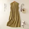 Vestido Longo Elegante de Verão Versátil Artístico Pequeno Linha A Verão Solto Cor Sólida Gola Redonda Sem Mangas Vestido de Algodão Linho Vestido Colete