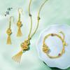 Loja de ouro com pulseira de borla de cabaça esmaltada de ouro e lótus, brincos, nova joia estilo nacional retrô chinês