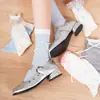 Meias Finas de Meia-Canela para Primavera e Verão para Mulheres, Algodão Laço Doce Gaze Bolha Renda Estilo Ballet Coreano Meias Largas Estilo Miu