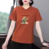 Nova Camiseta Feminina de Manga Curta, Tamanho Grande, Caimento Solto, Versátil, Emagrecedora, Rejuvenescedora, Casual, Fashion, Top com Gola Redonda para o Verão