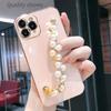 Pulsera de perlas incrustadas con diamantes funda para teléfono DIY con cadena colgante de perlas accesorios de moda a prueba de caídas para mujer