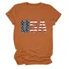 Amazon eBay sitio independiente moda casual mujer bandera de EE. UU. letra cuello redondo manga corta camiseta camisa base para comercio exterior