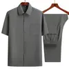 Atacado Transfronteiriço Roupa de Verão para Pai Camisa de Manga Curta Camisa de Seda Gelada para Homens de Meia-Idade e Idosos Top de Duas Peças com Gola