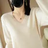 Suéter de punto liso fino 2026, jersey adelgazante y elegante, camiseta base de punto, cuello en V, blanco, verano