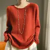 ¡75% Cachemira, 25% Seda de Morera! Suéter de Punto Holgado con Cuello Redondo para Mujer, Suéter Perezoso Sin Costuras, Suéter de Seda y Cachemira
