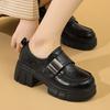 Sapatos Femininos Slip-On Estilo Britânico, Sapatos Pequenos de Couro Marrom, Mocassins Femininos de Solado Grosso para Primavera e Outono, Saltos Grossos, Dropshipping