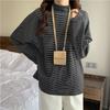 Outono e Inverno Gola Média Solto Listrado Grosso Top Roupa Exterior Moda Camiseta Básica Interna Inverno Manga Longa Feminina Ins