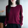 Cárdigan casual suelto cómodo de punto fino imitación seda y lana, manga larga, cuello redondo, para primavera y otoño, abrigo delgado