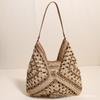 Bolso de Paja de Cuerda de Papel de Nuevo Estilo de un Solo Hombro con Diseño de Cuadrado de Abuela Hueco, Bolso Tejido Grande de Bloques de Color Triangulares para Mujer, Bolsa para Vacaciones en la Playa