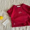 Camiseta Básica de Manga Corta para Niños Verano 2025 Japonés de Moda Rojo con Letra Bordada Bebé Camiseta Infantil Estilo Occidental